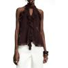 image:imageRoseSeek Womens Flowy Going Out Halter Tops Ruffle Mesh Tops Cut Out Sleeveless Tie Neck Tank Top Summer OutfitCoffee Brown