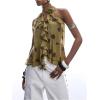 image:imageRoseSeek Womens Flowy Going Out Halter Tops Ruffle Mesh Tops Cut Out Sleeveless Tie Neck Tank Top Summer OutfitGreen