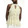 image:imageRoseSeek Womens Flowy Going Out Halter Tops Ruffle Mesh Tops Cut Out Sleeveless Tie Neck Tank Top Summer OutfitLight Yellow