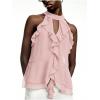 image:imageRoseSeek Womens Flowy Going Out Halter Tops Ruffle Mesh Tops Cut Out Sleeveless Tie Neck Tank Top Summer OutfitPink