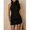 image:imageRoseSeek Womens Fold Over High Neck Tops Sleeveless Fitted Tank Tops Western OutfitBlack