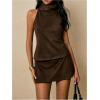 image:imageRoseSeek Womens Fold Over High Neck Tops Sleeveless Fitted Tank Tops Western OutfitBrown