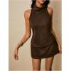 image:imageRoseSeek Womens Fold Over High Neck Tops Sleeveless Fitted Tank Tops Western OutfitBrown