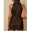 image:imageRoseSeek Womens Fold Over High Neck Tops Sleeveless Fitted Tank Tops Western OutfitBrown