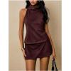 image:imageRoseSeek Womens Fold Over High Neck Tops Sleeveless Fitted Tank Tops Western OutfitCoffee Brown