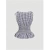 image:imageRoseSeek Womens Gingham Tie Shoulder Tank Tops Sleeveless Shirred Ruffle Hem ShirtsBlue