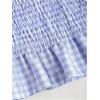 image:imageRoseSeek Womens Gingham Tie Shoulder Tank Tops Sleeveless Shirred Ruffle Hem ShirtsLight Blue