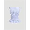 image:imageRoseSeek Womens Gingham Tie Shoulder Tank Tops Sleeveless Shirred Ruffle Hem ShirtsLight Blue