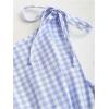 image:imageRoseSeek Womens Gingham Tie Shoulder Tank Tops Sleeveless Shirred Ruffle Hem ShirtsLight Blue