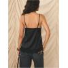 image:imageRoseSeek Womens Lace Trim Patchwork Cami Top V Neck Sleeveless Tops with Side Slit Elegant TopsBlack