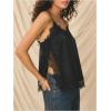 image:imageRoseSeek Womens Lace Trim Patchwork Cami Top V Neck Sleeveless Tops with Side Slit Elegant TopsBlack