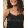 image:imageRoseSeek Womens Lace Trim Patchwork Cami Top V Neck Sleeveless Tops with Side Slit Elegant TopsBlack