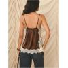image:imageRoseSeek Womens Lace Trim Patchwork Cami Top V Neck Sleeveless Tops with Side Slit Elegant TopsCoffee Brown