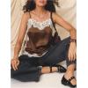 image:imageRoseSeek Womens Lace Trim Patchwork Cami Top V Neck Sleeveless Tops with Side Slit Elegant TopsCoffee Brown