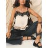 image:imageRoseSeek Womens Lace Trim Patchwork Cami Top V Neck Sleeveless Tops with Side Slit Elegant TopsMulticolor