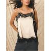 image:imageRoseSeek Womens Lace Trim Patchwork Cami Top V Neck Sleeveless Tops with Side Slit Elegant TopsMulticolor