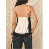 image:imageRoseSeek Womens Lace Trim Patchwork Cami Top V Neck Sleeveless Tops with Side Slit Elegant TopsMulticolor