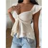 image:imageRoseSeek Womens Layered Ruffle T Shirts Sweetheart Neck Cap Sleeve Elegant Crop TopsApricot