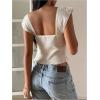 image:imageRoseSeek Womens Layered Ruffle T Shirts Sweetheart Neck Cap Sleeve Elegant Crop TopsApricot