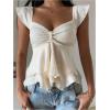 image:imageRoseSeek Womens Layered Ruffle T Shirts Sweetheart Neck Cap Sleeve Elegant Crop TopsApricot