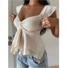 image:imageRoseSeek Womens Layered Ruffle T Shirts Sweetheart Neck Cap Sleeve Elegant Crop TopsApricot