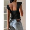 image:imageRoseSeek Womens Layered Ruffle T Shirts Sweetheart Neck Cap Sleeve Elegant Crop TopsBlack