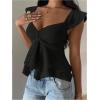 image:imageRoseSeek Womens Layered Ruffle T Shirts Sweetheart Neck Cap Sleeve Elegant Crop TopsBlack