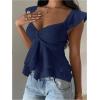 image:imageRoseSeek Womens Layered Ruffle T Shirts Sweetheart Neck Cap Sleeve Elegant Crop TopsBlue