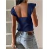 image:imageRoseSeek Womens Layered Ruffle T Shirts Sweetheart Neck Cap Sleeve Elegant Crop TopsBlue