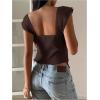 image:imageRoseSeek Womens Layered Ruffle T Shirts Sweetheart Neck Cap Sleeve Elegant Crop TopsBrown