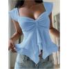 image:imageRoseSeek Womens Layered Ruffle T Shirts Sweetheart Neck Cap Sleeve Elegant Crop TopsLight Blue