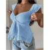 image:imageRoseSeek Womens Layered Ruffle T Shirts Sweetheart Neck Cap Sleeve Elegant Crop TopsLight Blue