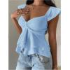 image:imageRoseSeek Womens Layered Ruffle T Shirts Sweetheart Neck Cap Sleeve Elegant Crop TopsLight Blue