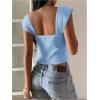image:imageRoseSeek Womens Layered Ruffle T Shirts Sweetheart Neck Cap Sleeve Elegant Crop TopsLight Blue