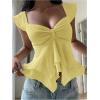 image:imageRoseSeek Womens Layered Ruffle T Shirts Sweetheart Neck Cap Sleeve Elegant Crop TopsYellow