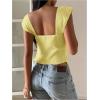 image:imageRoseSeek Womens Layered Ruffle T Shirts Sweetheart Neck Cap Sleeve Elegant Crop TopsYellow