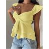 image:imageRoseSeek Womens Layered Ruffle T Shirts Sweetheart Neck Cap Sleeve Elegant Crop TopsYellow