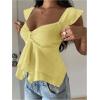 image:imageRoseSeek Womens Layered Ruffle T Shirts Sweetheart Neck Cap Sleeve Elegant Crop TopsYellow