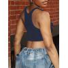 image:imageRoseSeek Womens Letter Print Sleeveless Tank Top Scoop Neck Slim Fit Crop Tops ShirtsDeep Blue