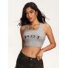 image:imageRoseSeek Womens Letter Print Sleeveless Tank Top Scoop Neck Slim Fit Crop Tops ShirtsGrey