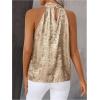 image:imageRoseSeek Womens Metallic Sleeveless Halter Tops Pleated Elegant Tank Top Casual Summer Work ShirtsGold
