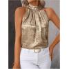 image:imageRoseSeek Womens Metallic Sleeveless Halter Tops Pleated Elegant Tank Top Casual Summer Work ShirtsGold