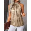 image:imageRoseSeek Womens Metallic Sleeveless Halter Tops Pleated Elegant Tank Top Casual Summer Work ShirtsGold