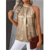 image:imageRoseSeek Womens Metallic Sleeveless Halter Tops Pleated Elegant Tank Top Casual Summer Work ShirtsGold
