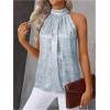image:imageRoseSeek Womens Metallic Sleeveless Halter Tops Pleated Elegant Tank Top Casual Summer Work ShirtsLight Silver