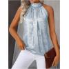 image:imageRoseSeek Womens Metallic Sleeveless Halter Tops Pleated Elegant Tank Top Casual Summer Work ShirtsLight Silver