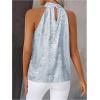 image:imageRoseSeek Womens Metallic Sleeveless Halter Tops Pleated Elegant Tank Top Casual Summer Work ShirtsLight Silver