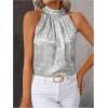 image:imageRoseSeek Womens Metallic Sleeveless Halter Tops Pleated Elegant Tank Top Casual Summer Work ShirtsSilver