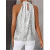 image:imageRoseSeek Womens Metallic Sleeveless Halter Tops Pleated Elegant Tank Top Casual Summer Work ShirtsSilver