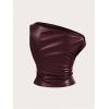 image:imageRoseSeek Womens Off Shoulder PU Leather Tank Top Sleeveless Slim Fit Crop Tops Elegant Y2K ClubwearBurgundy